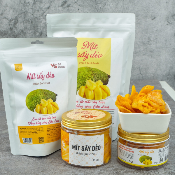 Mít sấy dẻo VIETGOURMET, Mít sấy nguyên vị thơm dẻo ngọt, hàng xuất khẩu làm quà tặng ăn vặt túi 480g