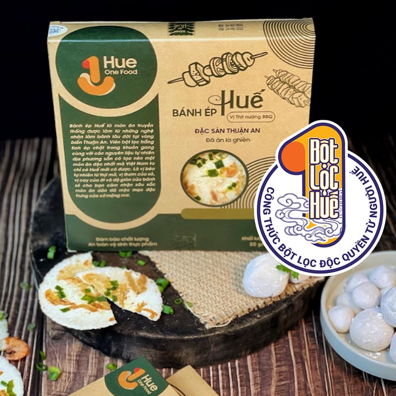 Ocop 3 sao_Bánh ép Huế HUE ONE FOOD vị thịt nướng BBQ truyền thống cỡ lớn hộp 65g