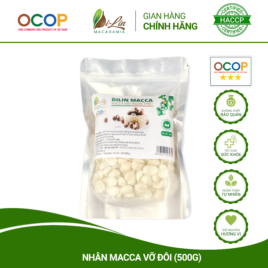 Ocop Lâm Đồng - DiLin- Nhân Macca Vỡ Đôi sấy 500 gram