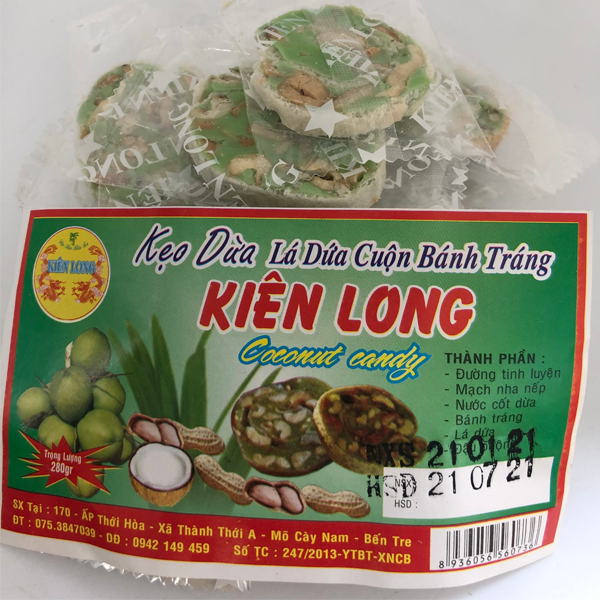 Kẹo Dừa Lá Dứa Cuộn Bánh Tráng túi 300g