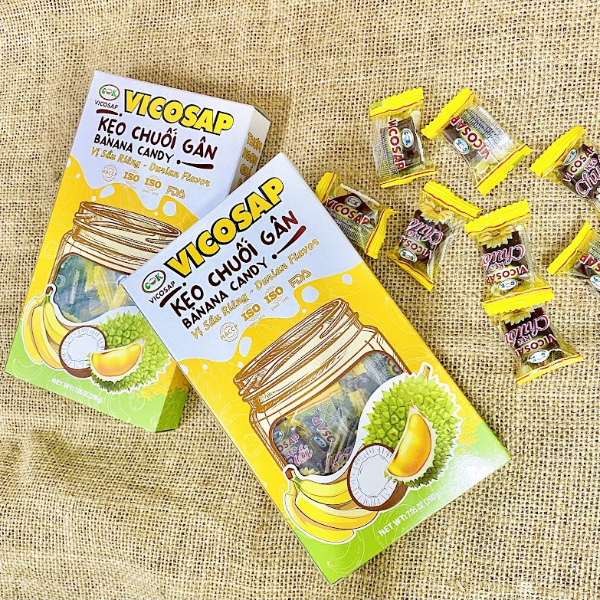 Kẹo chuối gân VICOSAP vị sầu riêng (Hộp 200g)