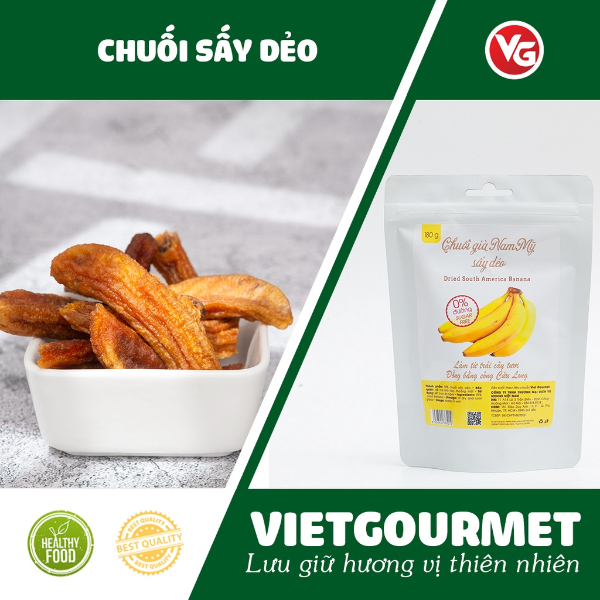Chuối sấy dẻo không đường giữ nguyên vị, Trái Cây sấy dẻo đặc sản việt nam, ăn vặt healthy ăn kiêng thơm ngọt 180g