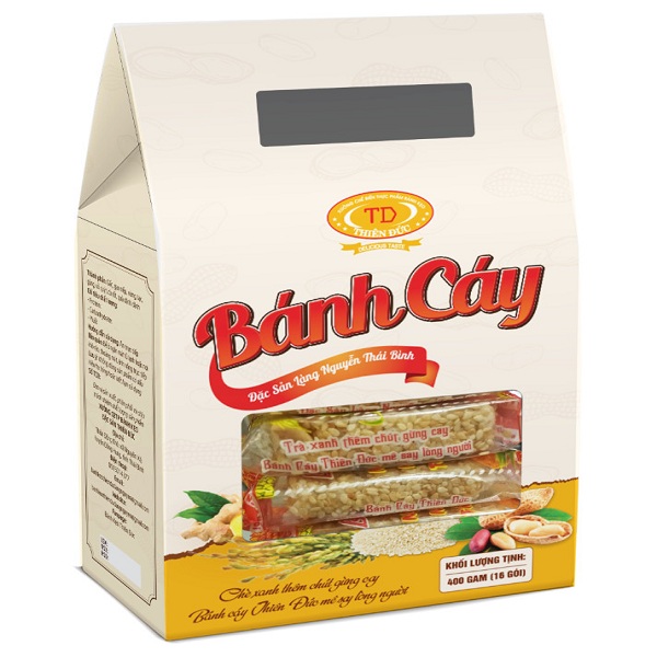 (OCOP 4 Sao) Bánh cáy Thiên Đức - Đặc sản Thái Bình - Hộp 400 Gam (16 gói)