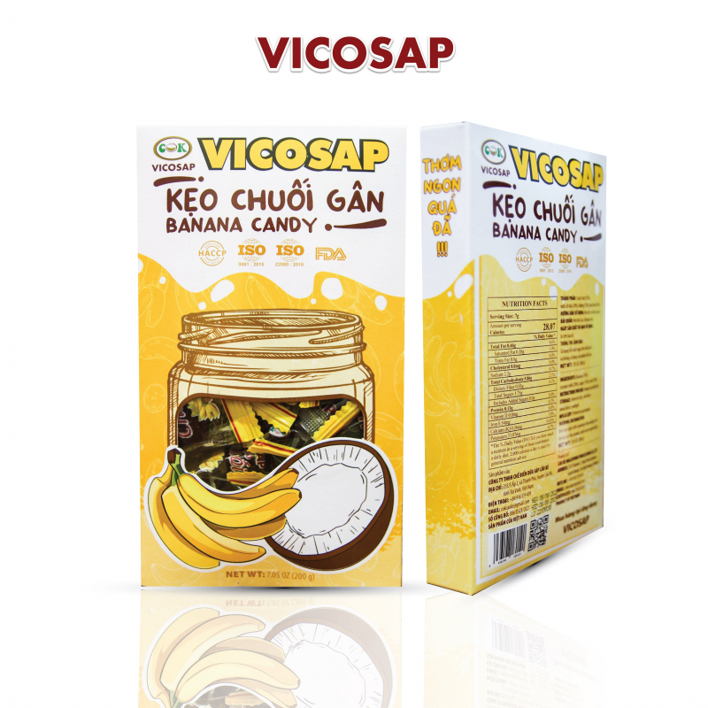 Kẹo chuối gân VICOSAP nguyên vị hộp 200g