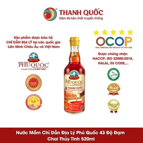 Nước Mắm Chỉ Dẫn Địa Lý Phú Quốc Thanh Quốc 43N - Combo 2 chai 520ml