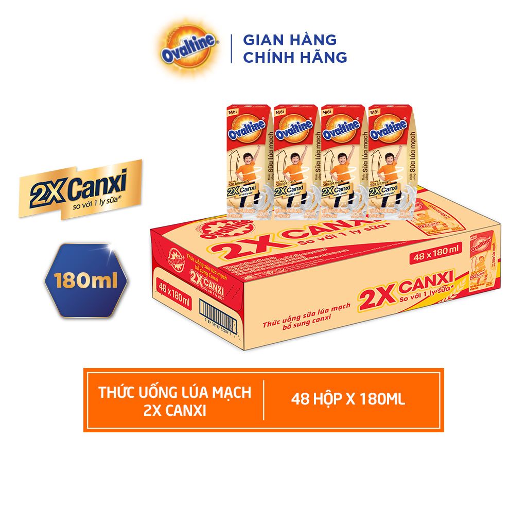 OVALTINE-SỮA LÚA MẠCH X2 CANXI 180ML - Thùng 48 hộp