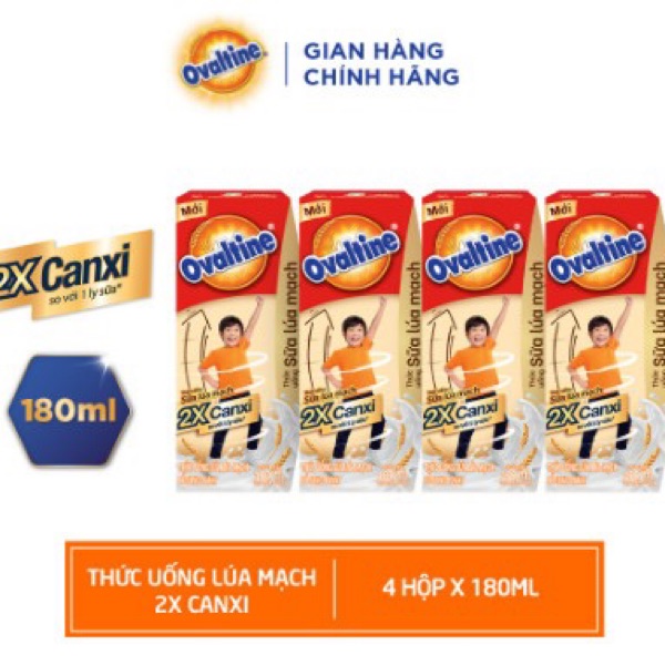OVALTINE-SỮA TRẮNG LÚA MẠCH X2 CANXI 180ML - Lốc 4 hộp
